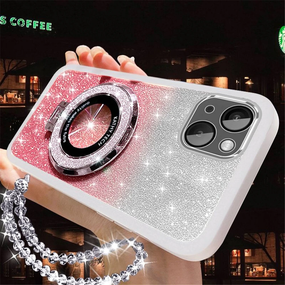 Glitter Crystal Bracelet Phone Holder Case For Xiaomi Redmi Note 14 Pro 5G 4G Note 14 Pro+ Plus POCO C75 X7 Pro Bracket Cover