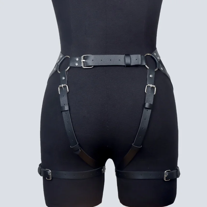 Seksowny zestaw bielizny z skórzanym harnessem dla kobiet, pas harness, BDSM, bondage, bielizna, pas do pończoch na udo, gotycka odzież fetysz
