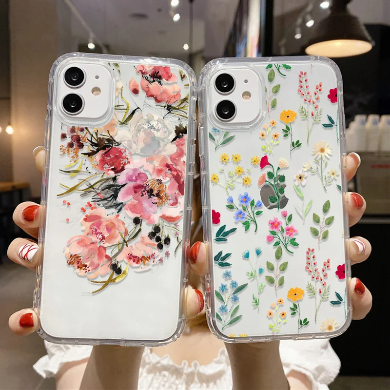 

Luxury Flower Case For iPhone 14 11 13 12 Pro Max XR 7 8 Plus X XS SE 2020 13 Mini 14promax 13promax Silicon Funda Clear Covers