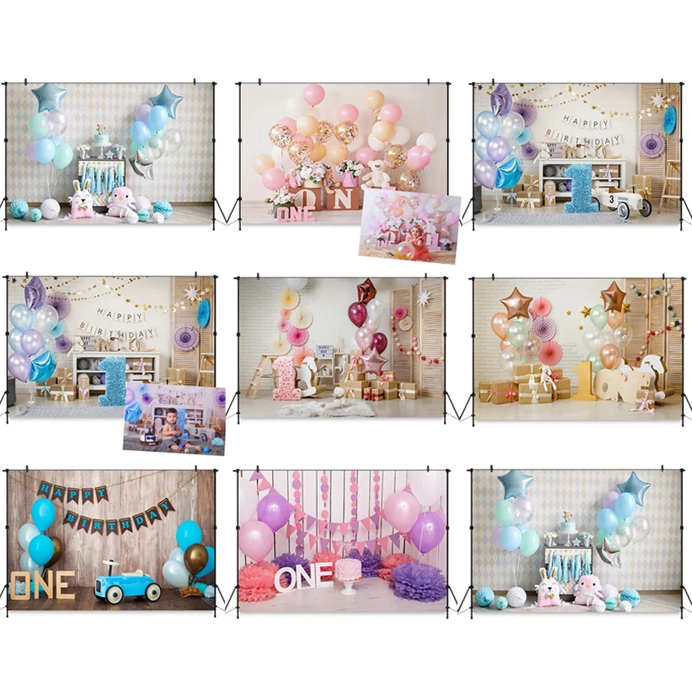Fondo de fotografía de pastel de 1er cumpleaños, globos para bebé, fondo de fiesta para recién nacido, fondo de pastel para sesión fotográfica de cumpleaños para niña y niño