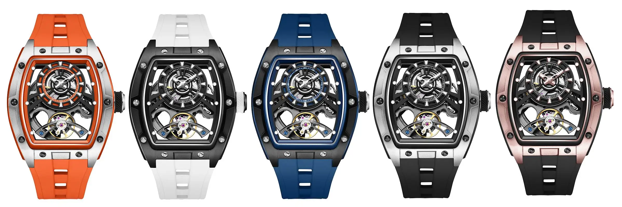 Automatic Men's Sport Watch Mechanical Wristwatch 3Bar Luminous Dial Durable Silicone Strap Tonneau Reloj Hombre OEM 91986