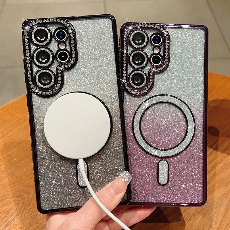 Luxury Glitter Magnetism Cover Case For Samsung Galaxy S25 Ultra S24 FE S23 A13 A14 A15 A16 A26 A36 A56 A05 A25 A35 A55 A54 A34