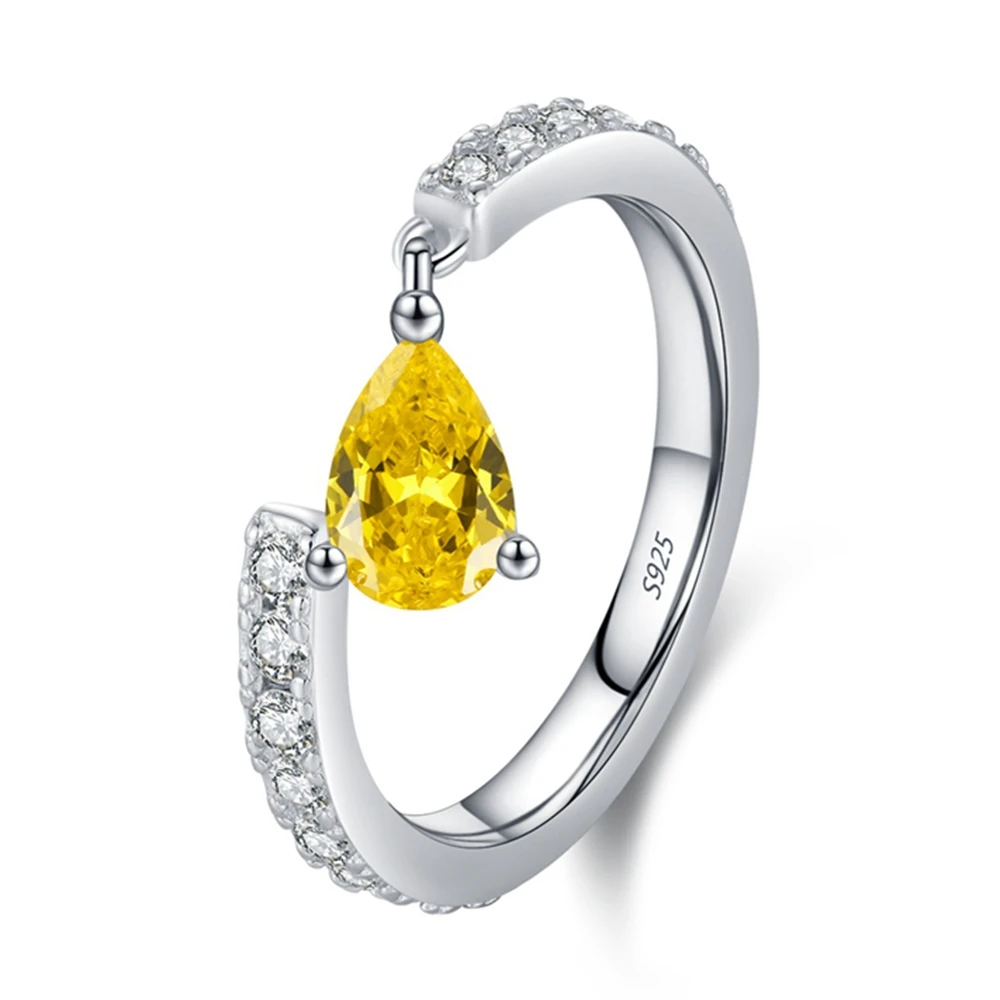 Vinregem 4*6MM Pear Cut Citrine High Carbon Diamond Gemstone 100% 925 Sterling Silver Open Ring for Women Fine Jewelry Wholesale