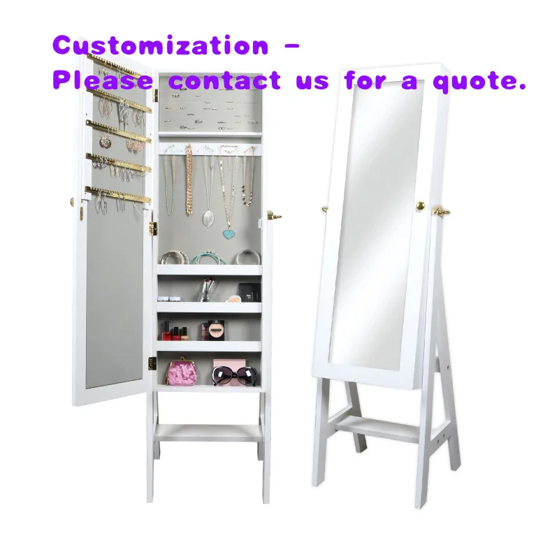 custom.Hot Sales Full Length Jewelry Armoire Full Length Jewellery Storage Rack Featuring Wheels and Drawers With Mirror Cabin