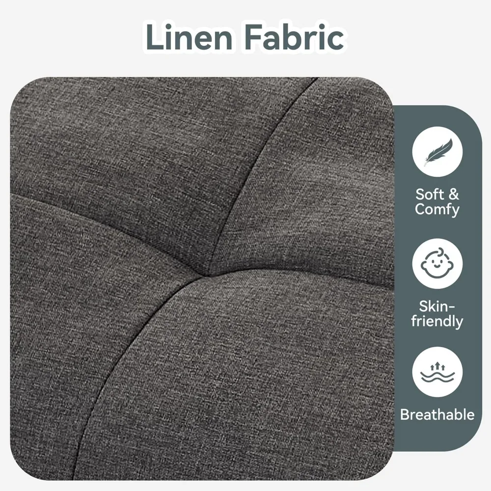 أريكة سرير فوتون قابلة للتحويل من الكتان الرمادي مع مسند ظهر ومساند للذراعين قابلة للتعديل وأريكة نوم قابلة للطي