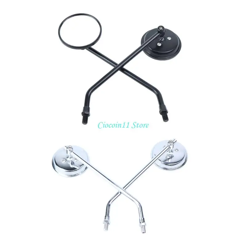 Y1UB Retro Metal Round Motorcycle Scooter Rearview Mirror With Extended Arm 2pcs