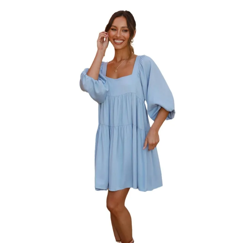 Women's 2025 Spring Summer Dress - Square Neck Ruffled Sleeveless Backless Solid Color Boho Maxi Dress