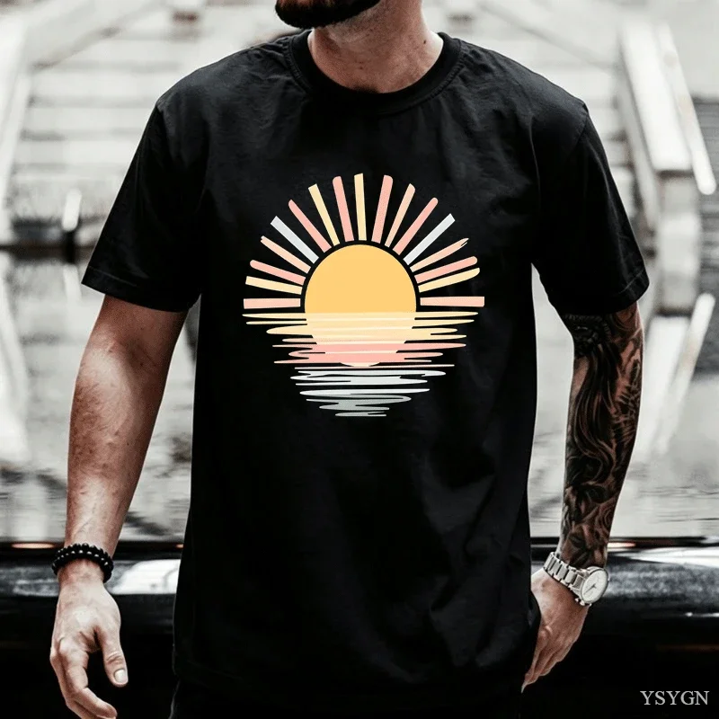 Retro Sunset Graphic Tees Men Woman Summer T Shirt Round Neck Short Sleeve Pullover Printed T-shirts Unisex Comfortable Tshirt