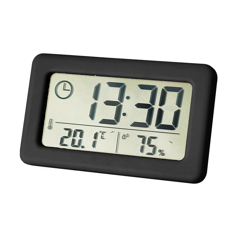 12/24 Hours Alarm Clocks Mini Wall Clock Portable Watch Clock Hygrometer Battery Powered Thermometer Temperature and Humidity