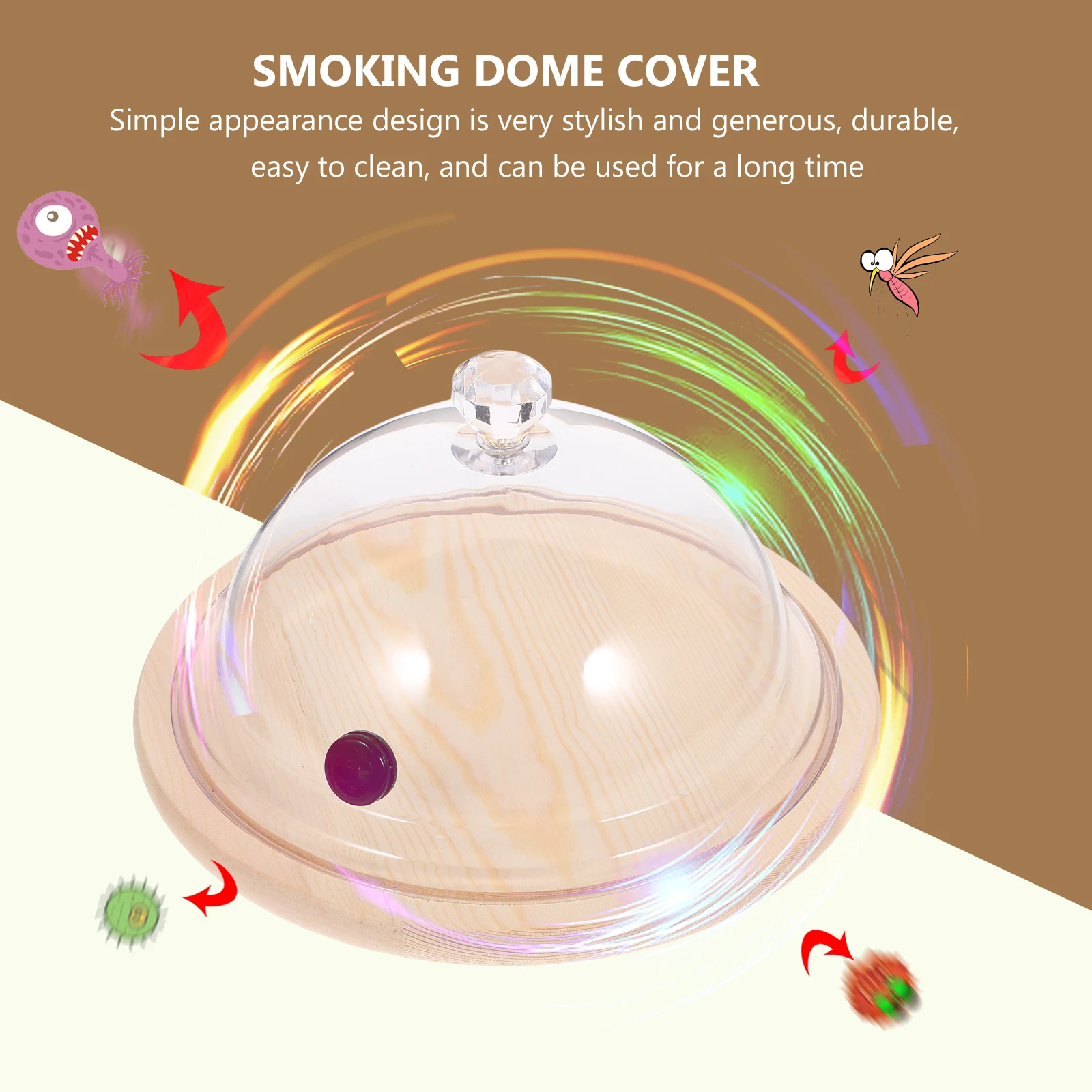 

Hood Dome Food Cover Transparent Clear Cake Dome Lid Smoke Cover Plastic PC Wood Material Easy Storage Kitchen