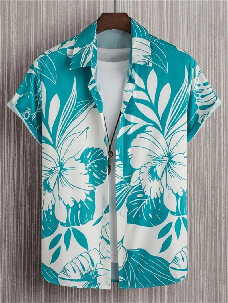 Hawaiian plant style men's shirts Summer beach party short sleeved shirt outdoor breathable top Fashion street clothing