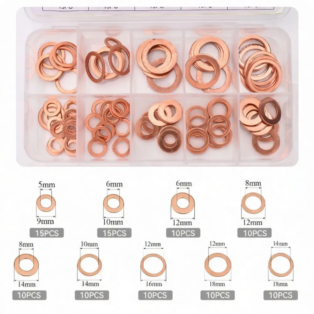 Metric Copper Flat Washers M5 Sealing Rings Solid Metal Fasteners For Pipe Connection Hardware Accessories Machinery Tools