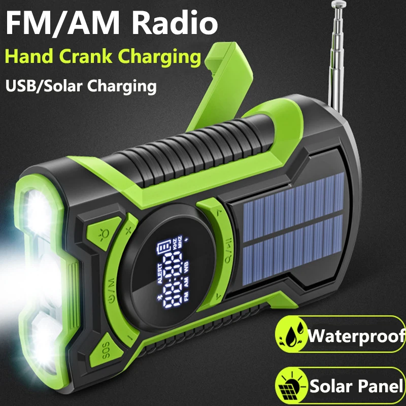 Hand Crank Solar Power Bank with Radio Flashlight Waterproof Portable Charger for iPhone 15 Huawei Xiaomi Samsung Spare Battery