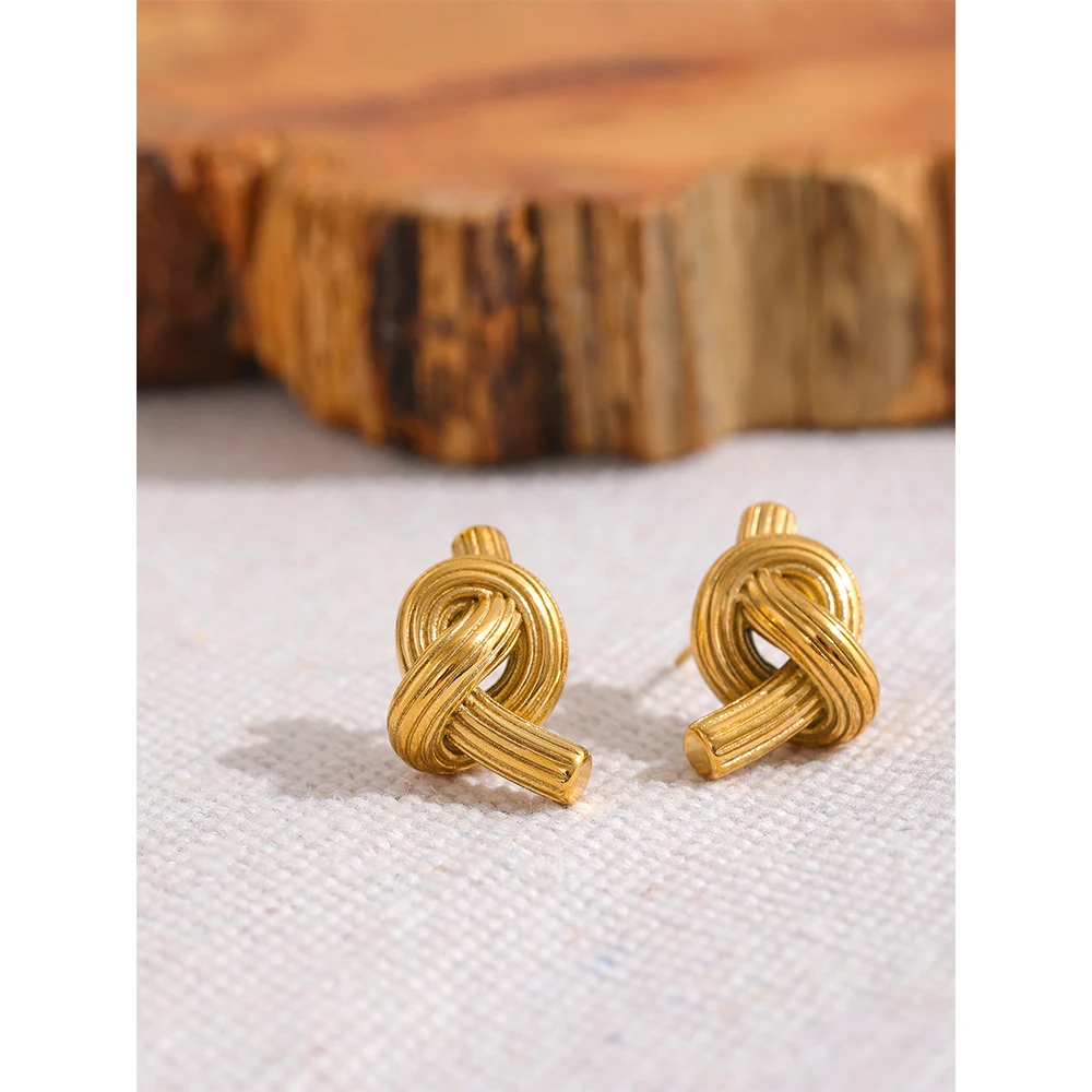 Yhpup Creative Stainless Steel Knotted Unusual Fashion Stud Earrings Personality Statement 18K PVD Plated Waterproof Jewelry New
