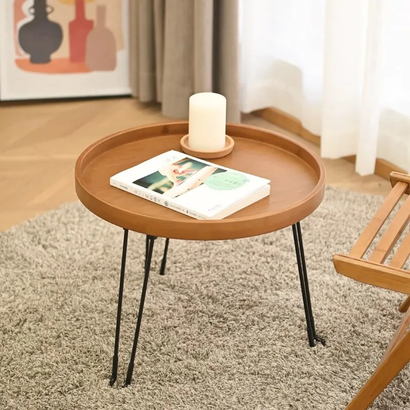 Foldable Round Bedside Table Lightweight Outdoor Portable Picnic Table Balcony Coffee Tray Space-saving Small Table for Home
