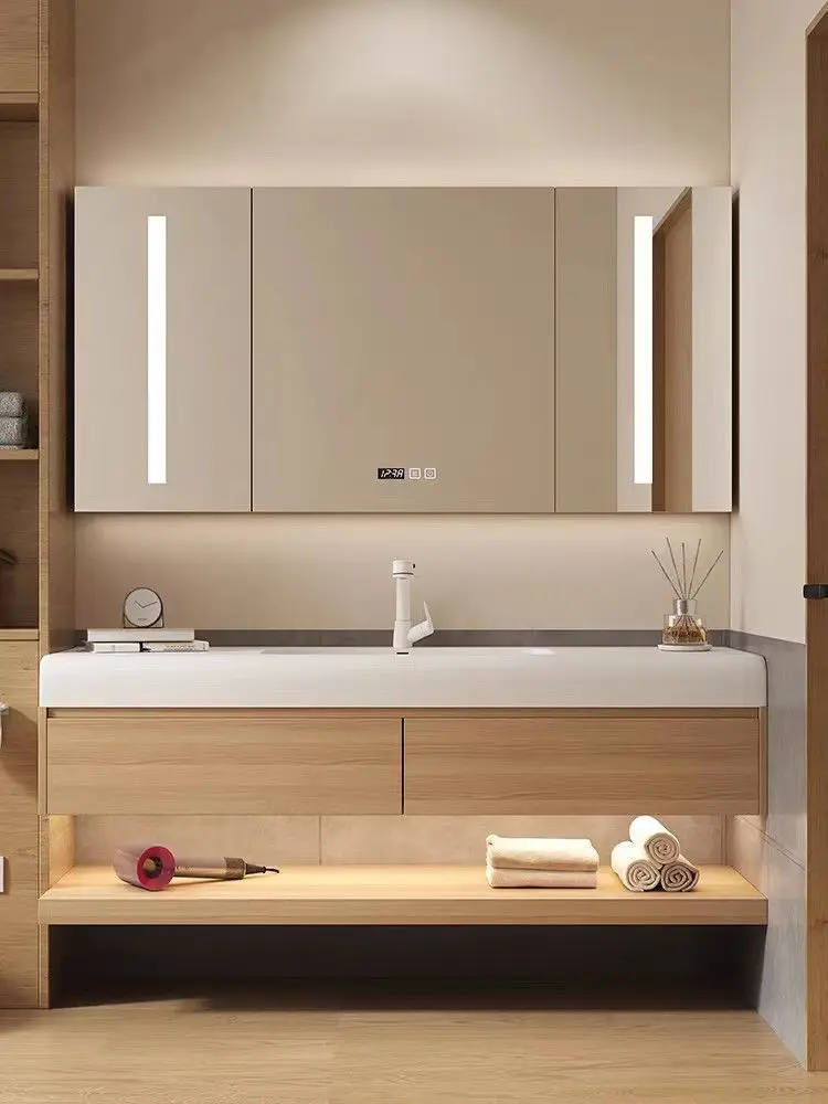 

Integrated basin, bathroom cabinet, combination cabinet, rock slab seamless splicing, washbasin