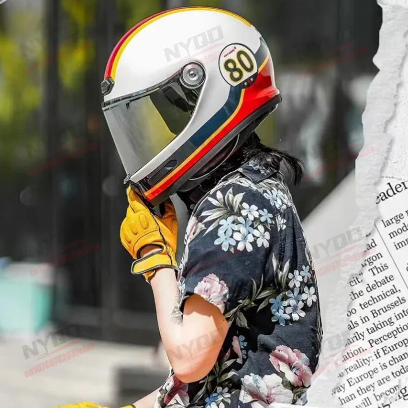 

Motorcycle Riding Retro Cruise Full Helmet for Men and Women in All Seasons, Available in Multiple Colors with Bluetooth Slot