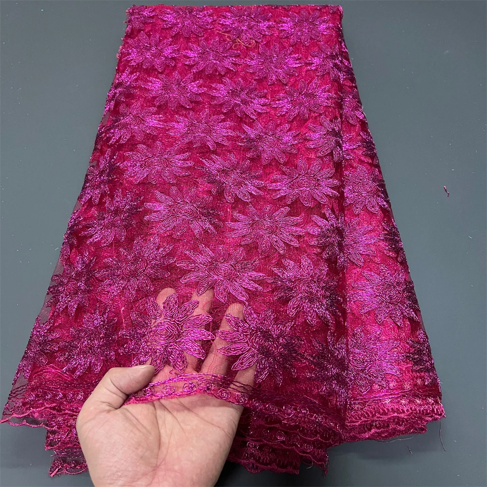 الأفريقي النيجيري عالية الجودة 2025 الترتر تول لفساتين الحفلة الراقصة الدانتيل النسيج التطريز صافي القماش الخرز الخياطة 5 ياردة ZJ049