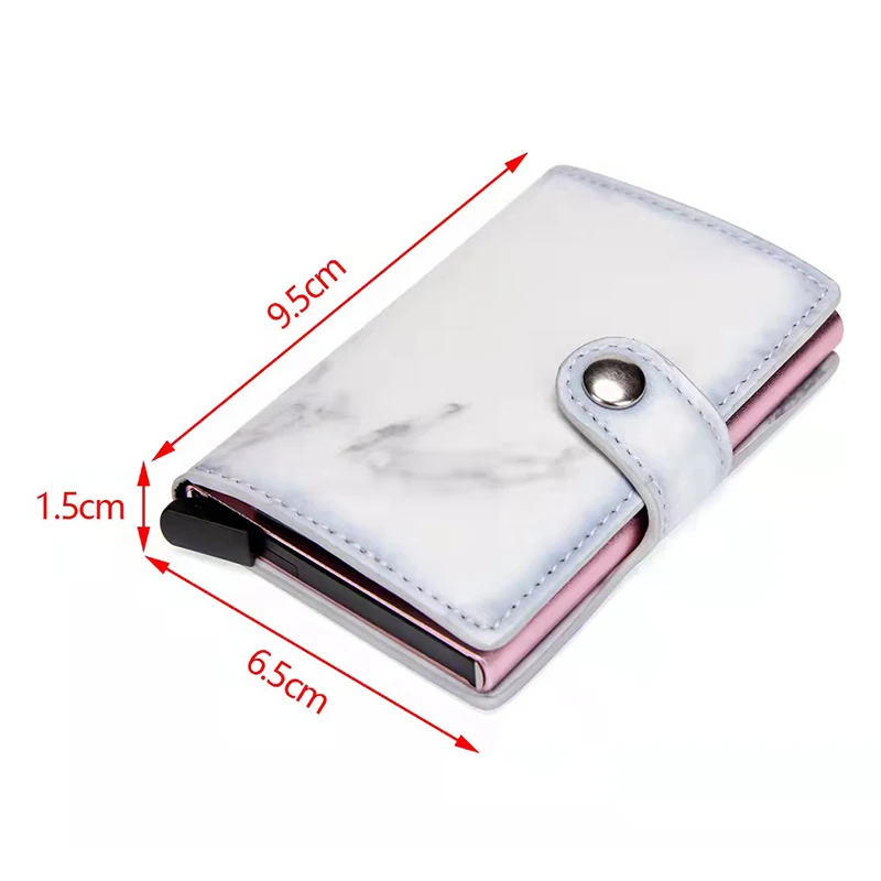 Rfid Blocking PU Card Holder Women Men Automatically Business Bank Card Case With Money Clips Aluminum Alloy Credit Wallet Box