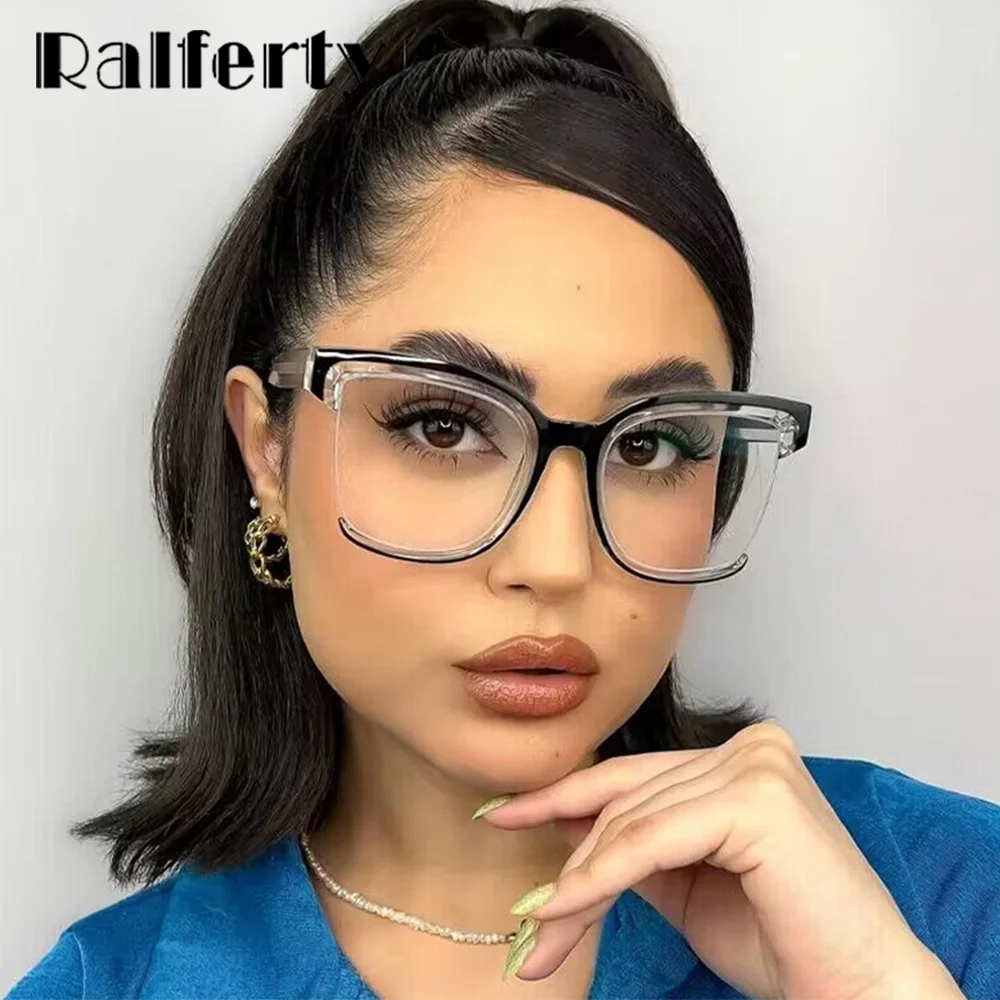Ralferty Fashion Women\'s Glasses Frame Oversize Rainbow Anti Blue Light Glasses for Women No Diopter Grade Optic Frame Eyeglass