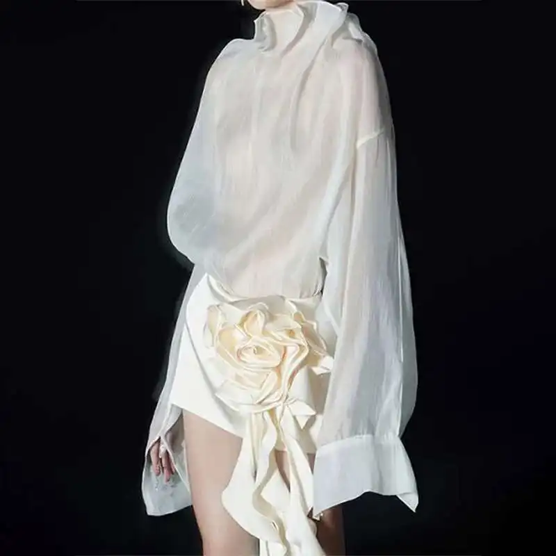 

Vintage Summer Blouses Women Sheer Long Sleeve Sun Shirts Korean Style Casual Sun Protection Sexy Ladies Tops