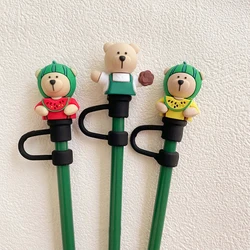 Kawaii Watermelon Bear Silicone Straw Cover For 7-8mm Sippy Tumbler Cup Reusable Dust Stopper Straw Cap Decorative Accessories