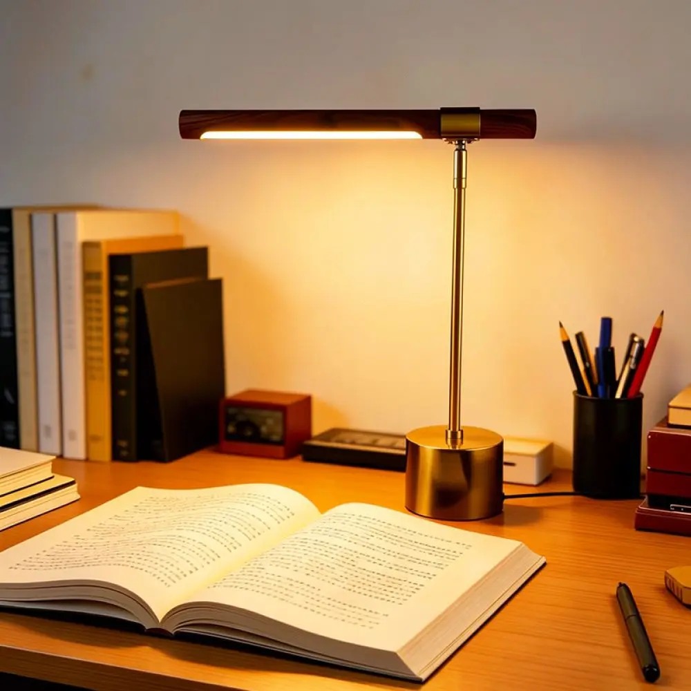 Modern Nordic Desk Lamp Foldable Study Reading Light Wood Grain Metal Table Lighting For Bedroom Office Decor Lamp