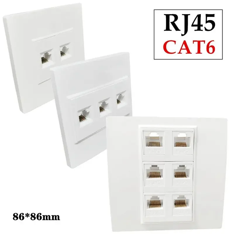 Ethernet Wall Plate 1 Port 2 Ports 3 Ports 4 Ports 6 Ports Gigabit Buckle Panel Network CAT6 Signal Solderless Socket 86 * 86mm