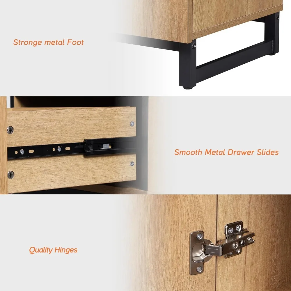 طاولة نهاية على طراز المزرعة الريفية مع درج وخزانة تخزين، تتميز ببابين مفتوحتين #5