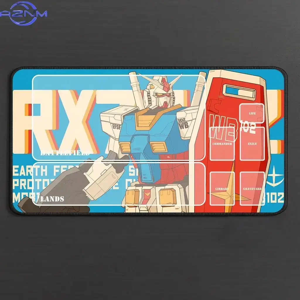 Anime RX78 Mecha TCG Battle Zone Mouse Pad, Rubber Non Slip Desk Mat, Retro Blue Background Robot Art Mouse Pad for Card Game an