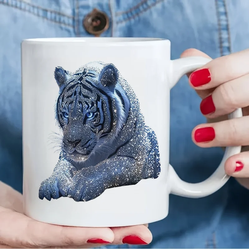 Blue Sparkle Tiger Colorful Print Ceramic Coffee Mug 11oz 350ml Personalized Custom Cute Aesthetic Mug Microwave Safe Birthday G
