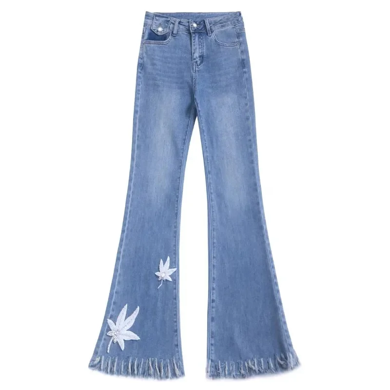 

Rough Selvedge Cowboy Bell-Bottoms Women Autumn New High-Waist Contrast Color Slim High-Hanging Slim And Denim Micro-Trousers