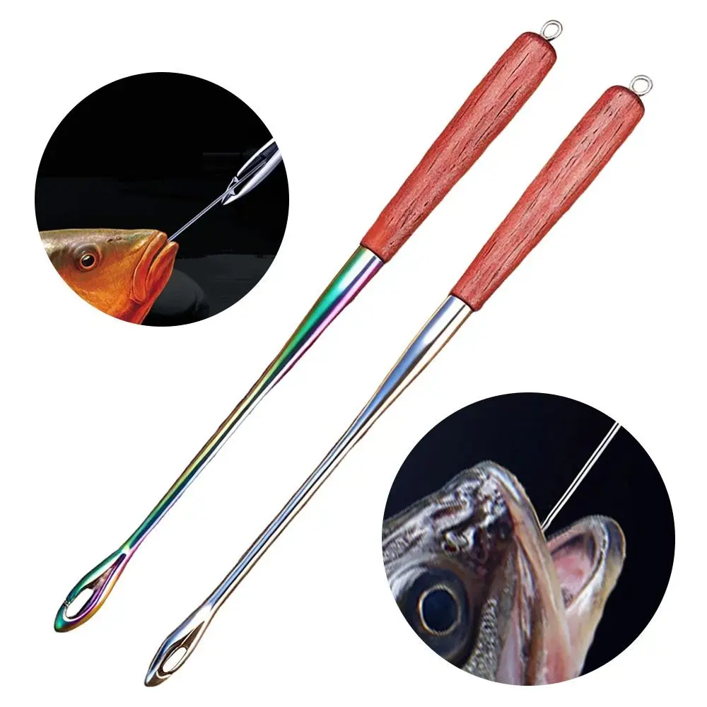 Multifunctional Fishing Hook Remover Stainless Steel Wooden Handle Deep Throat Hook Head Extended Fish Hook Removal Tool