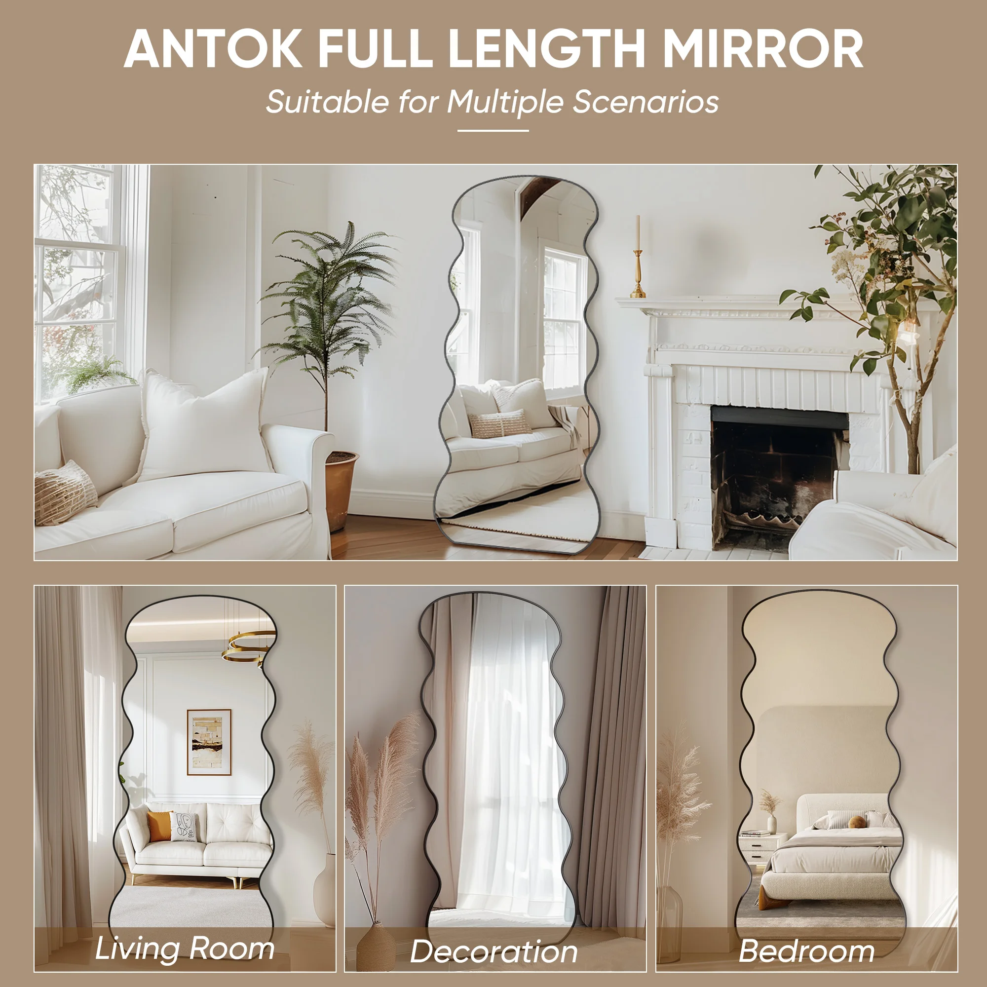 Antok Full Length Mirror, 76"x34" Wavy Mirror Full Length with Stand for Bedroom, Living Room Cloakroom view 6