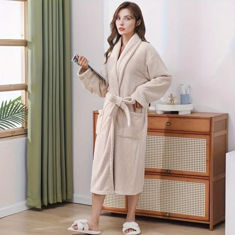 

Cozy Winter Sleepwear Water Absorbing Bathrobe Warm Fleece Plaid Robe Soft Nightgown Warm Pyjamas Women Thick Home Clothes