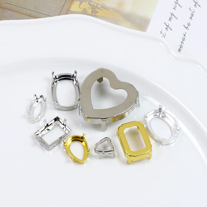 50pcs gold Tear Drop Horse Eye Various Shapes Cork Bases claw setting for glass Rhinestones Crystal Sew On Clothes needlework