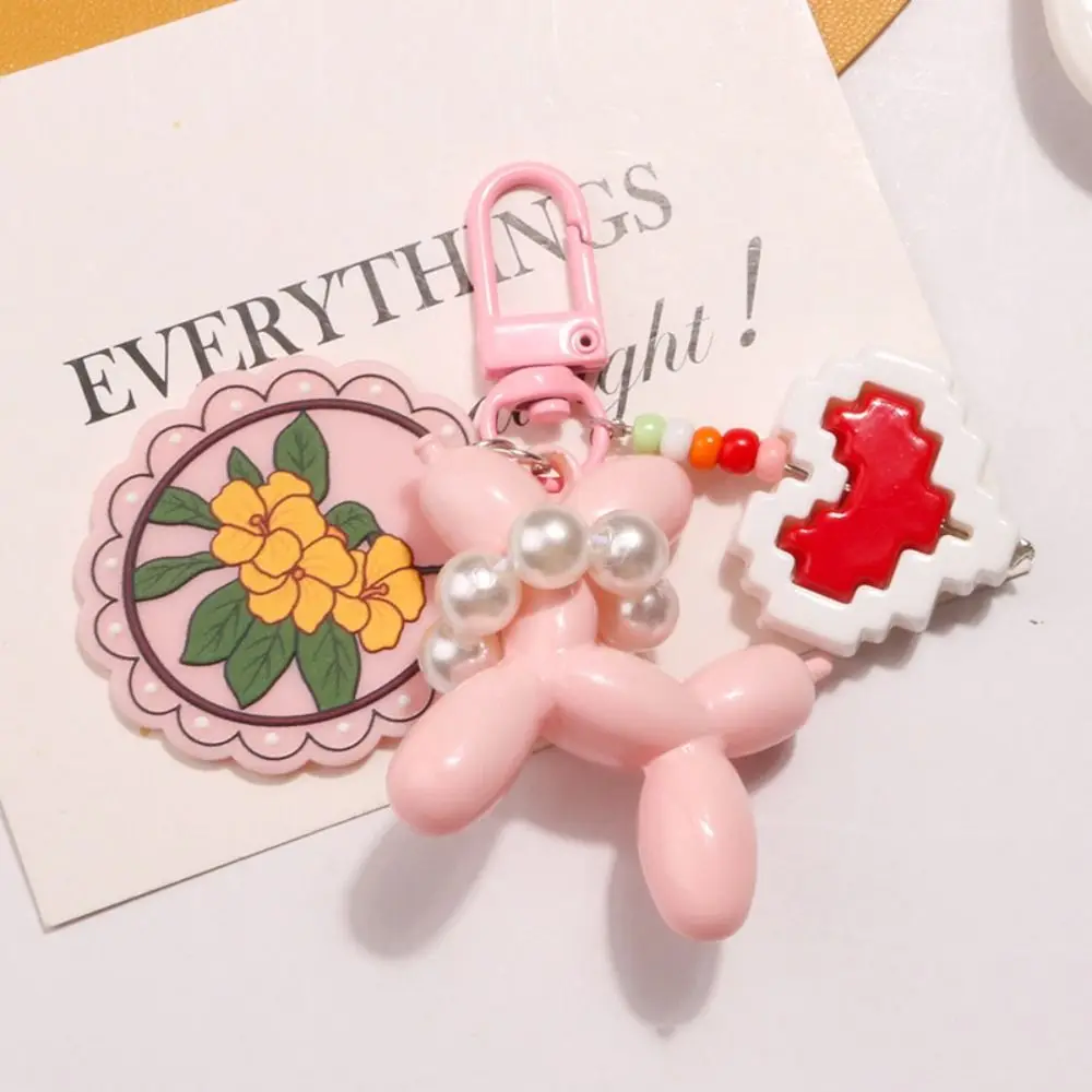 

Creative Dog Balloon Puppy Keychain Pearl Acrylic Bow Key Ring Candy Color Key Buckle Korean Style Bag Charms Girls