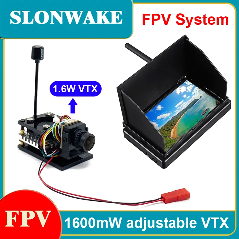 SLONWAKE 5.8G 48CH 1600mW adjustable VTX Transmitter and 2.1mm CMOS 1200TVL fpv camera with 4.3inch fpv monitor for FPV RC Cars