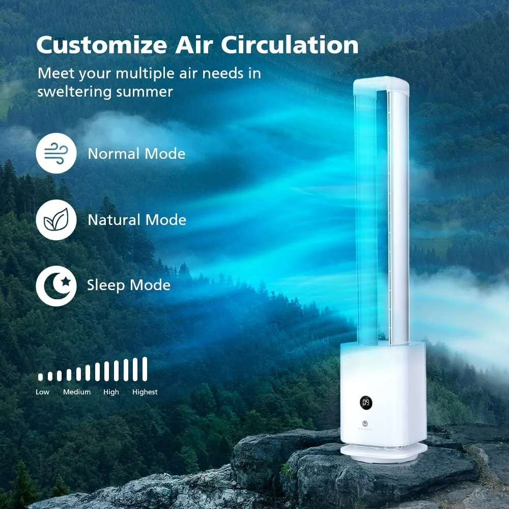 Blateless Tower Fan e purificador de ar em um, ventilador com filtro HEPA, ventilador oscilante da torre com controle remoto