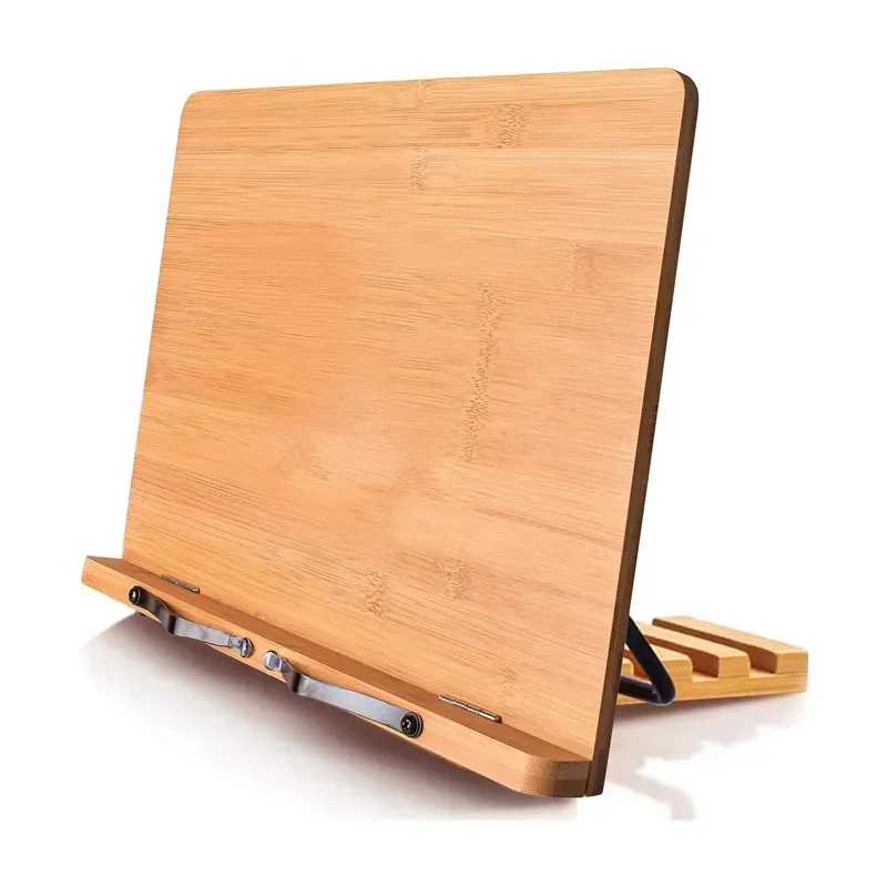 Soporte para libros XL, tamaño grande, 15,4 x 11,0 pulgadas, tablero principal, soporte para libros plegable ajustable con clips para soporte de página, capacidad para libros de cocina