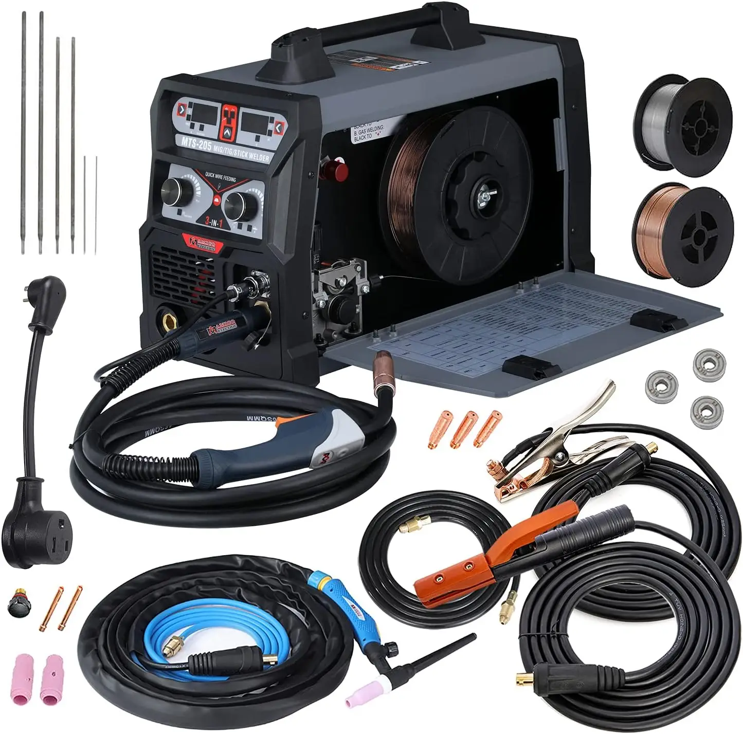 

MTS-205 205 Amp MIG/TIG-Torch/Stick Arc Combo Welder, Weld Aluminum(MIG) 110/230V Dual Voltage Welding New