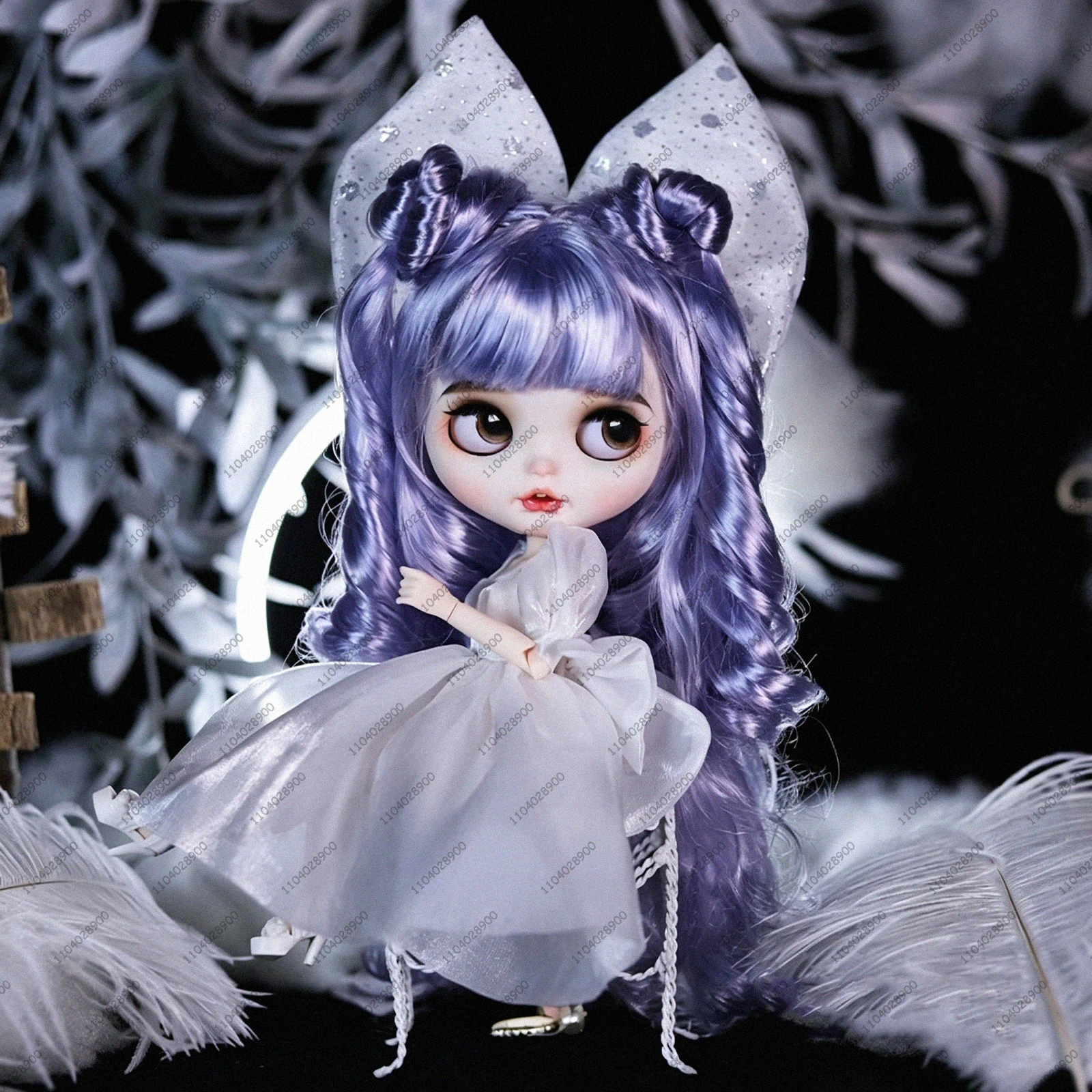 

ICY DBS Blyth Doll 30cm Purple Curly Wig White Puffy Wedding Gown Veil Set Fair Skin Hand-painted Makeup Doll Girl Festival Gift
