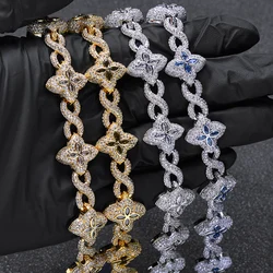 Custom Iced Out Colorful Diamond Cuban Necklace Jewelry Rapper Hip Hop 8mm Infinite Flower Cuban Chain Women Gift 