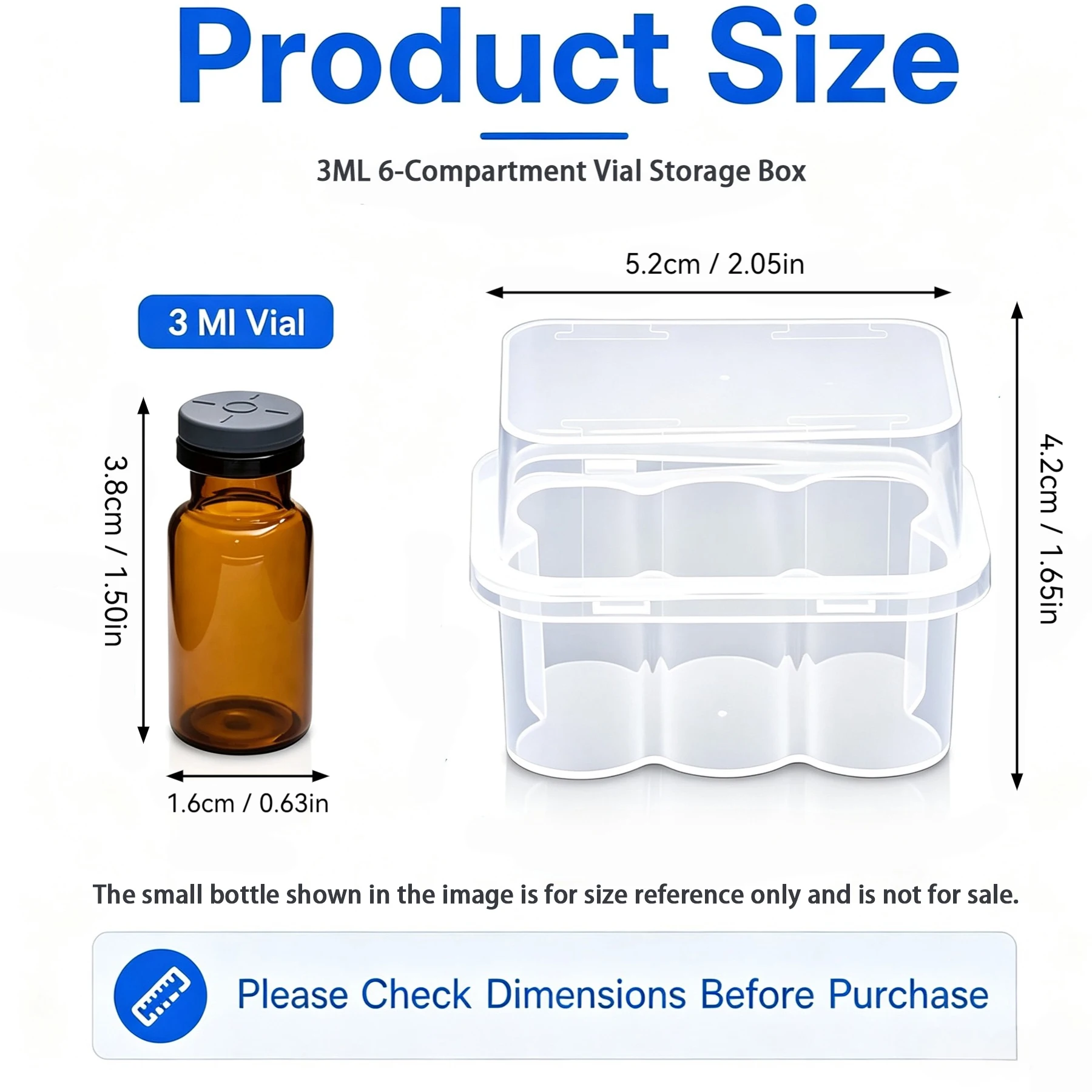 15/10/5 Packungen 6-Fach Klare Kunststoff-Aufbewahrungsbox Staubdichter Organizer für 3ml Peptid-Injektionsfläschchen Transparent Medica – Detail 4