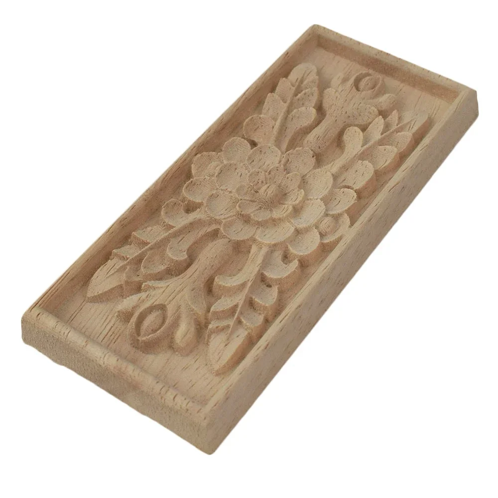 2PCS Unpainted Carved Exquisite Long Round Wooden Home Decoration Window Decoration Doors Wood Applique Wood Decal Wood Craft