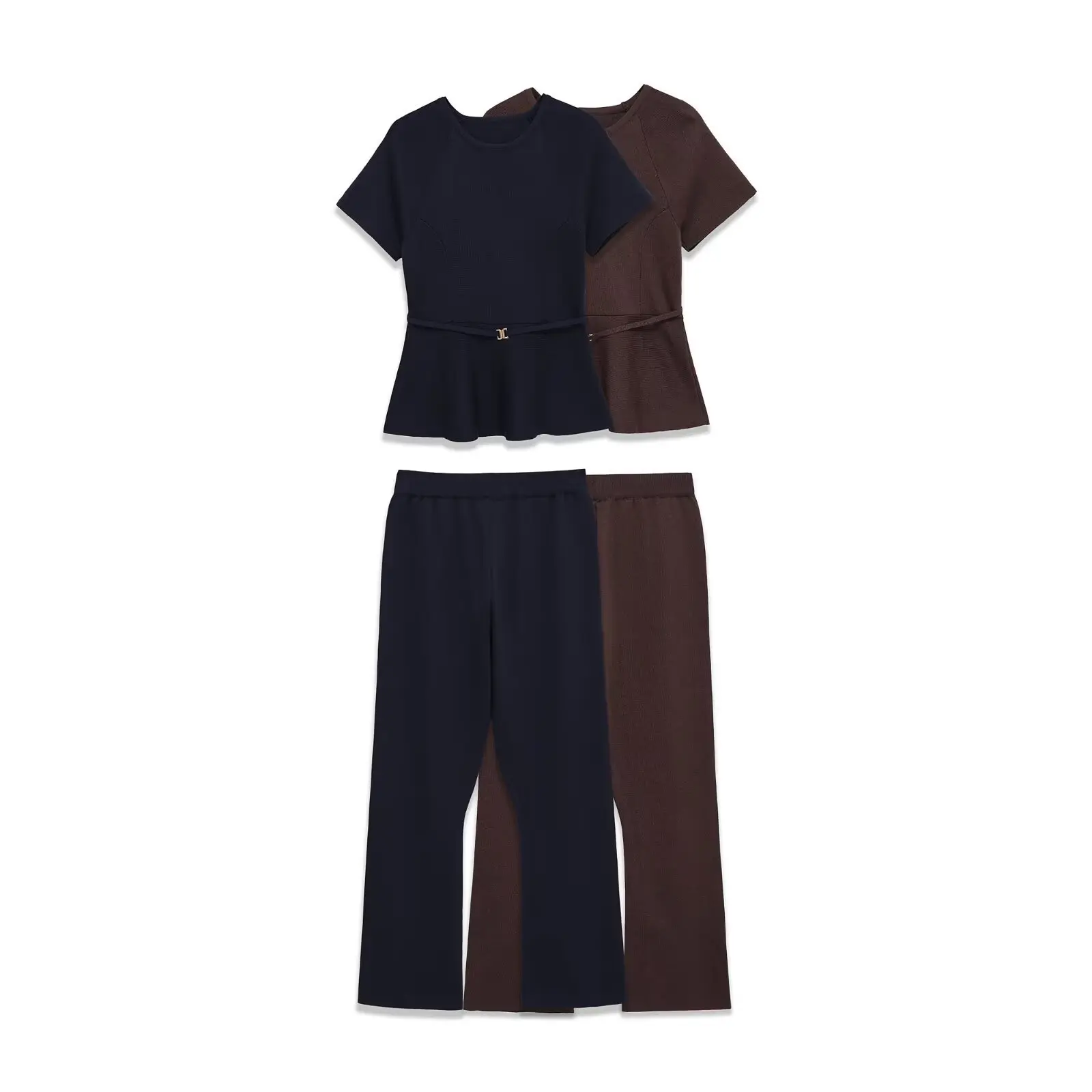 Fashionable Casual Knitted Top And Long Pants Set with Short Belt Cross-Border Women's New Style Organic Cotton  Color