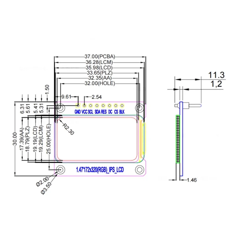 Prachtige LCD-module HD-scherm AT7789 Drives 172X320 seriële poort LCD-scherm Lassen BOE