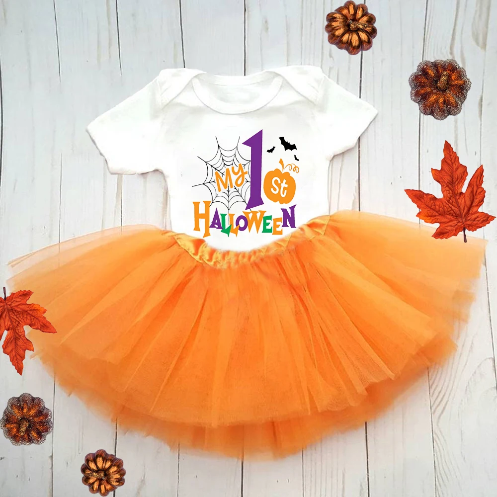 My First Hallowen Print Baby Bodysuit Dress Dresses Tutu Cake Smash Outfit Infant Baptism Clothes Halloween Party Girl Outfit