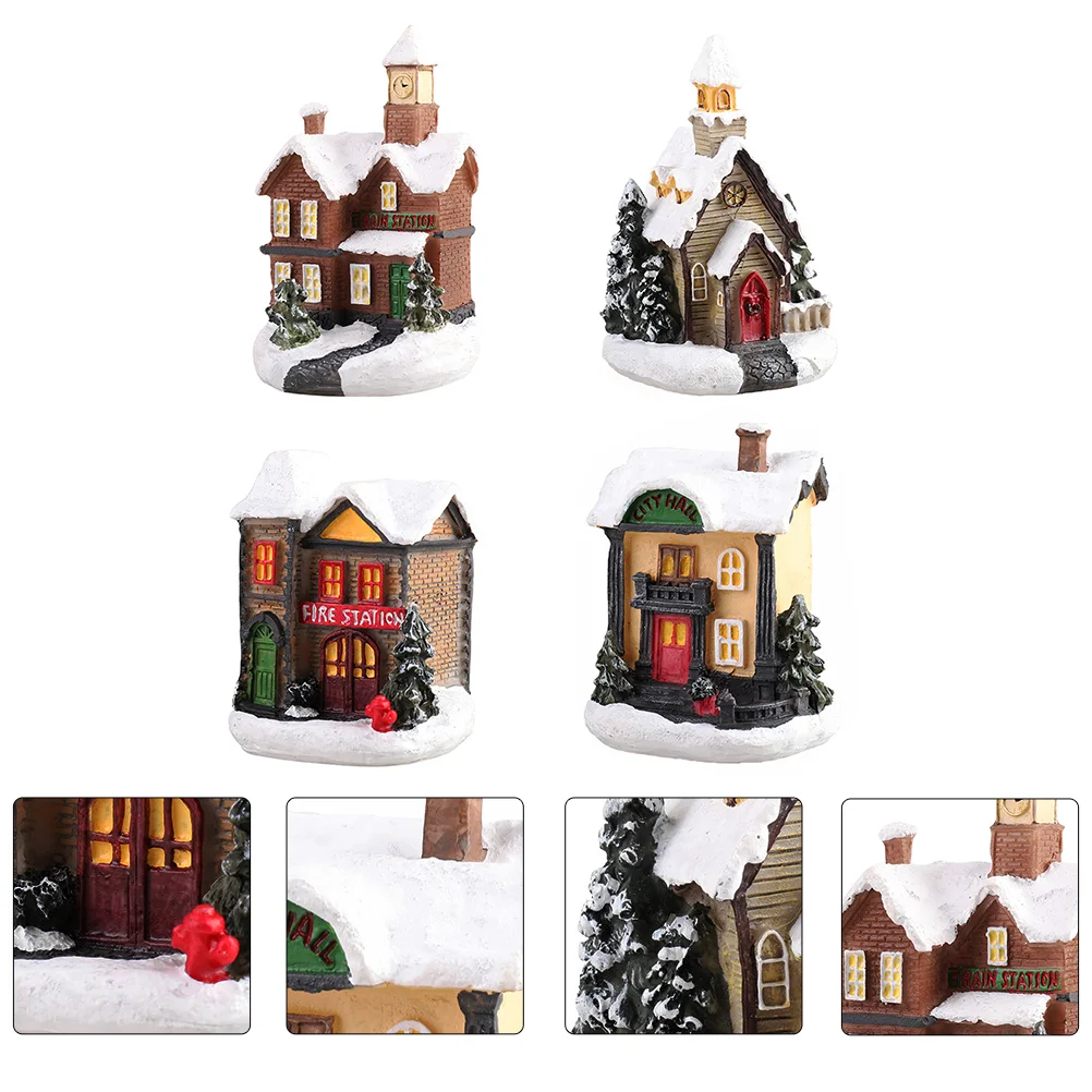 

Christmas Winter Village Houses Glowing Tiny Xmas Desktop Adorn LED Bedroom Decoration Luminous Dining Table