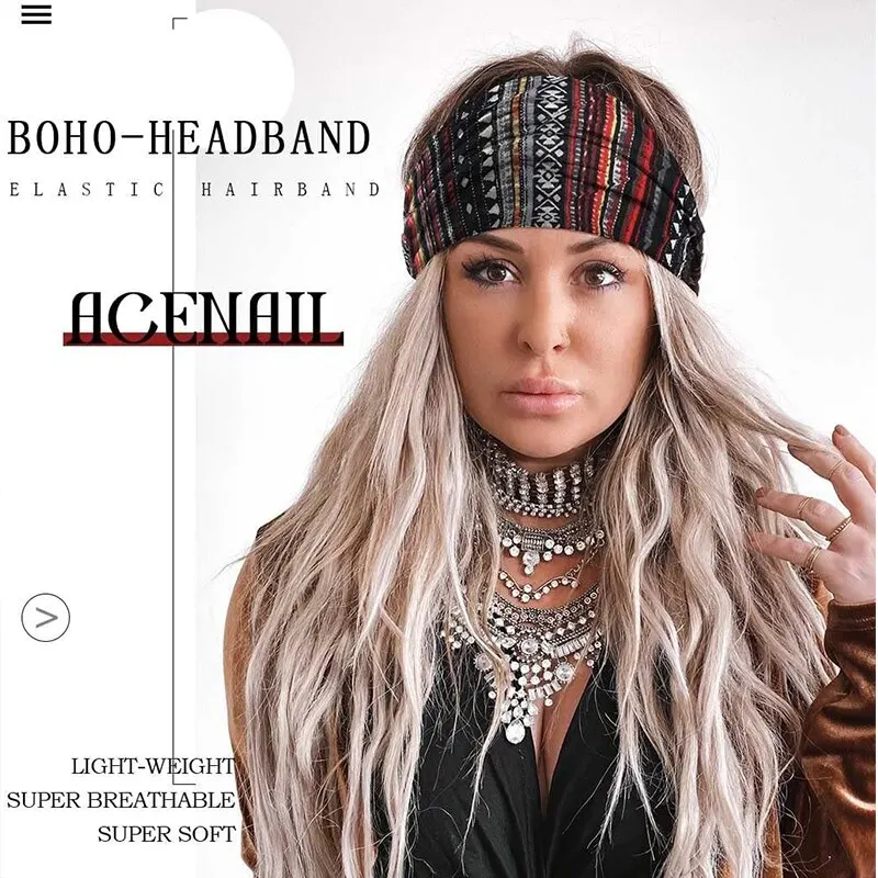 Women Hair Bandwidth Elastic Soft Wide Elastic Bohemian Headwear Hairbands Exercise Printed Hairbands Yoga Sports Hairbands